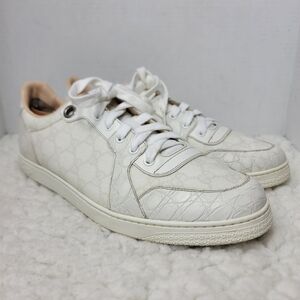 Gucci GG  Leather Low Top Sneakers White Croc Embossed Leather Mens 10 Italy